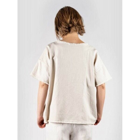 45R by 45RPM Japanese Cotton Linen Denim Frayed Hem Oversized Top in Beige - Picture 4 of 12
